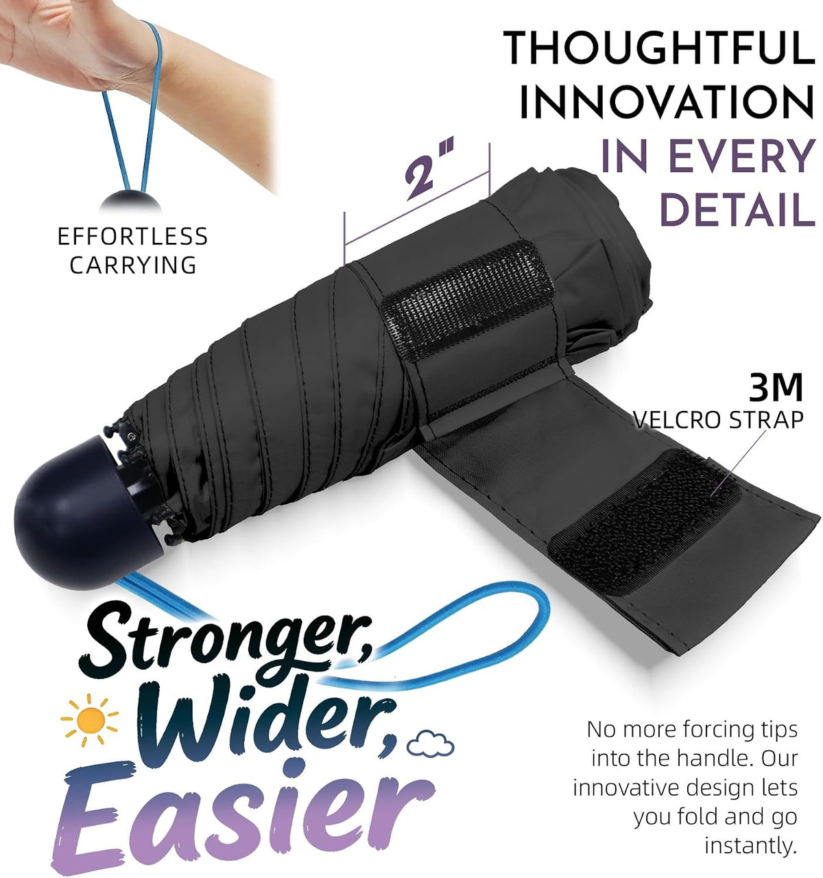 Mini Travel Umbrella for Rain 43" UPF 100+ UV Protection Umbrella