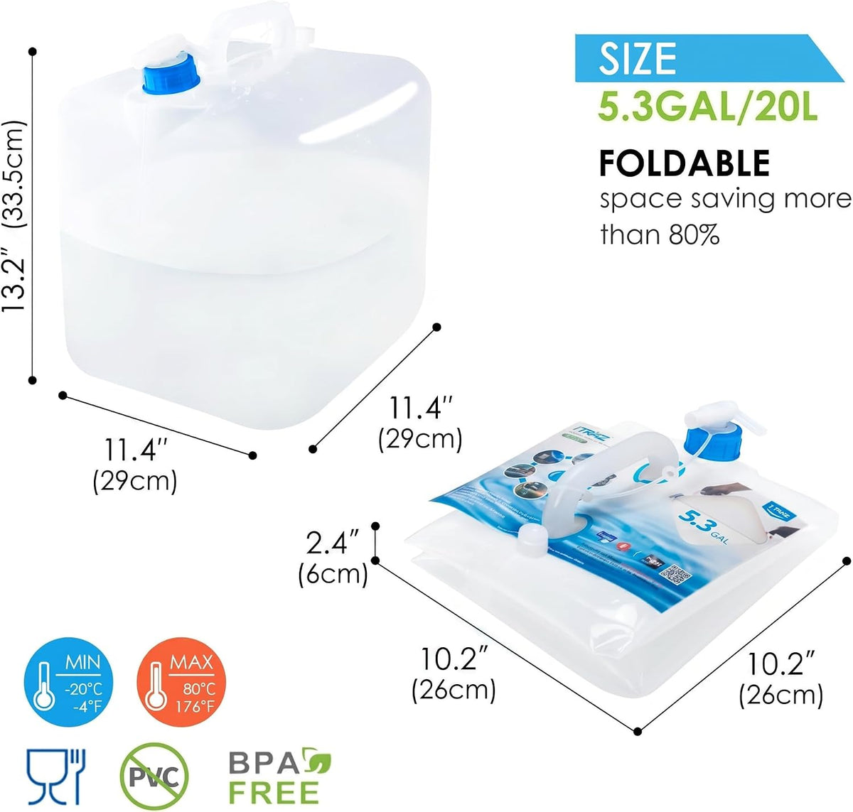 BPA-Free Collapsible Water Container with Spigot, 2-Pack 5.3 Gallon