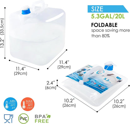 BPA-Free Collapsible Water Container with Spigot, 2-Pack 5.3 Gallon