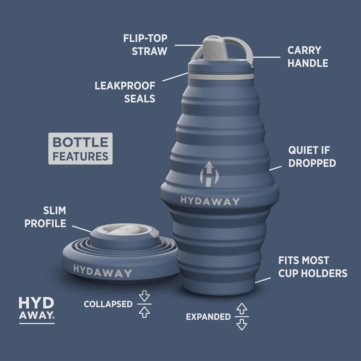 HYDAWAY 25oz Collapsible Water Bottle, Packable Leakproof for Travel