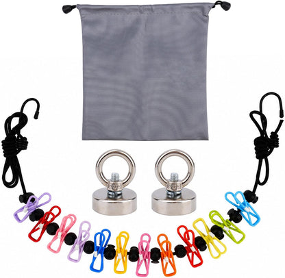 Travel Clothesline for Cruise Ship, Stretchable Clothes Line with 2 Magnetic Hooks & 12 Clothes Clips & Storage Bag Portable Laundry Line for Hotel Camping RV Outdoor Indoor Laundry Drying