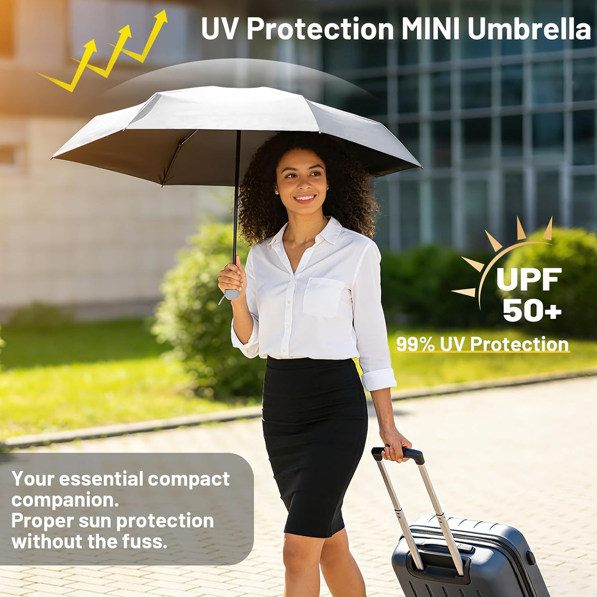 SY COMPACT Mini Travel Umbrella, UPF 50+ Rain & UV Sun Protection, Small Windproof & Lightweight Portable Umbrella with Zipper Case, Fits in Purse Travel Essential for Men Women