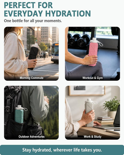 BEAUTAIL Collapsible Water Bottles 21oz/610mL, Silicone Travel Water Bottle