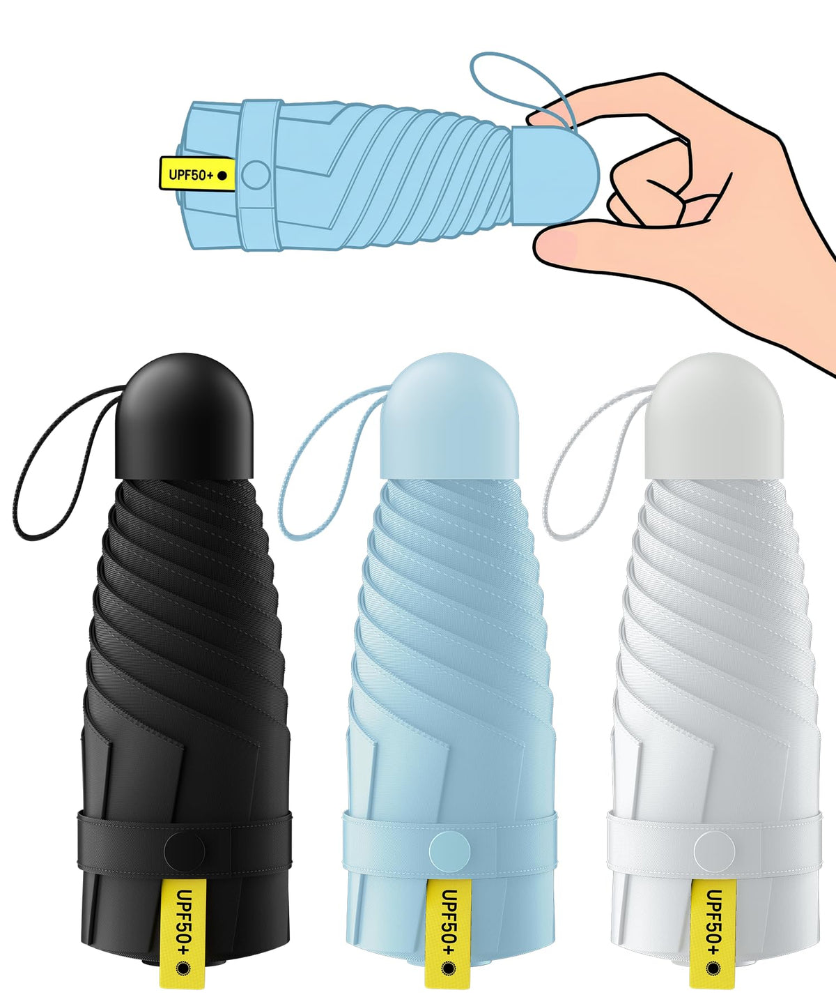 LMUGOOS 3 Pack Mini Travel Folding Umbrella,UPF 50+ UV Compact Portable Sun