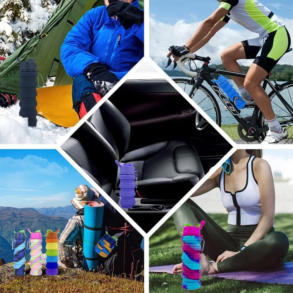 Collapsible Water Bottles 3 Pack 500ml (Black+Purple+Blue)