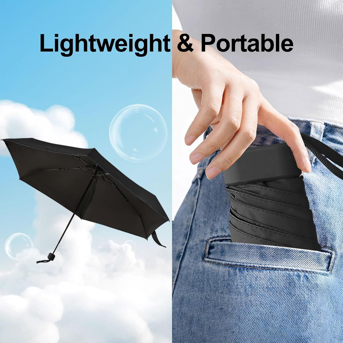 GUARAY Mini Umbrella with Case – Lightweight Folding Compact Travel Accessory, Small Sun Umbrella UV Protection for Girls, Kids & Adults, Fits in Purse Pocket Backpack