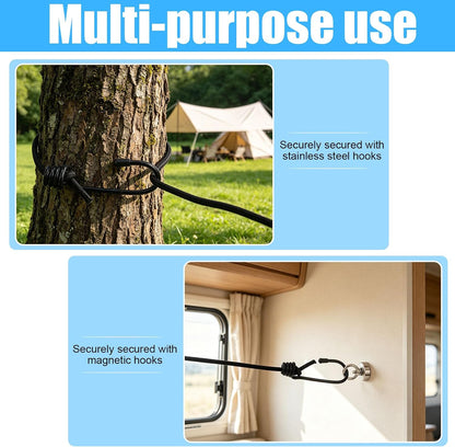 Travel Clothesline for Cruise Ship, Stretchable Clothes Line with 2 Magnetic Hooks & 12 Clothes Clips & Storage Bag Portable Laundry Line for Hotel Camping RV Outdoor Indoor Laundry Drying