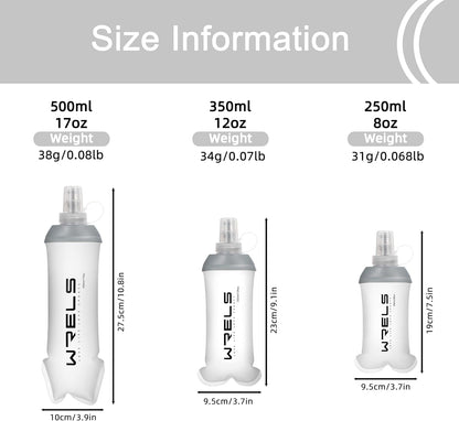 WRELS Running Water Bottle,250ml/350ml/500ml TPU Soft Flask,Collapsible Water Bottles for Hydration Vests and Running Belts Backpack, Soft Water Bottles For Hiking Cycling Climbing