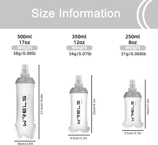 WRELS Running Water Bottle,250ml/350ml/500ml TPU Soft Flask,Collapsible Water Bottles for Hydration Vests and Running Belts Backpack, Soft Water Bottles For Hiking Cycling Climbing