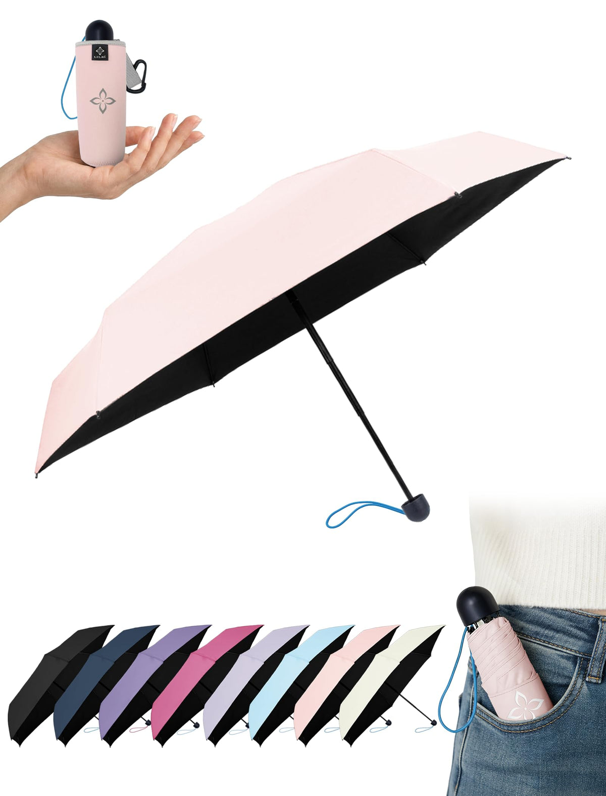 Mini Travel Umbrella for Rain 43" UPF 100+ UV Protection Umbrella