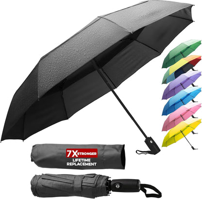 ZENO Travel Umbrella Compact - Small Umbrella for Backpack & Purse, Portable Automatic Umbrellas for Rain, Windproof, Reinforced Fiberglass Ribs, Water-Repellent Teflon