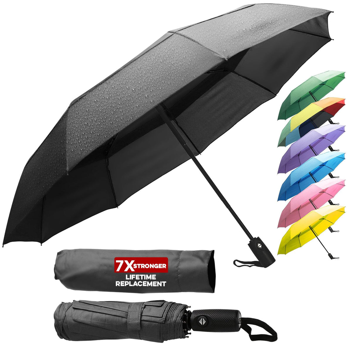 ZENO Travel Umbrella Compact - Small Umbrella for Backpack & Purse, Portable Automatic Umbrellas for Rain, Windproof, Reinforced Fiberglass Ribs, Water-Repellent Teflon