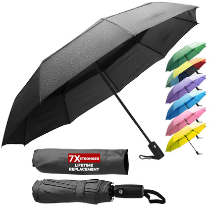 ZENO Travel Umbrella Compact - Small Umbrella for Backpack & Purse, Portable Automatic Umbrellas for Rain, Windproof, Reinforced Fiberglass Ribs, Water-Repellent Teflon