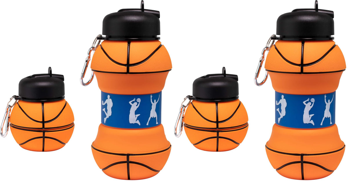 Maccabi Art Clip-On Collapsible 1 Liter, 34 oz. size BPA-Free Silicone Soccer Ball Large Water Bottle for Kids