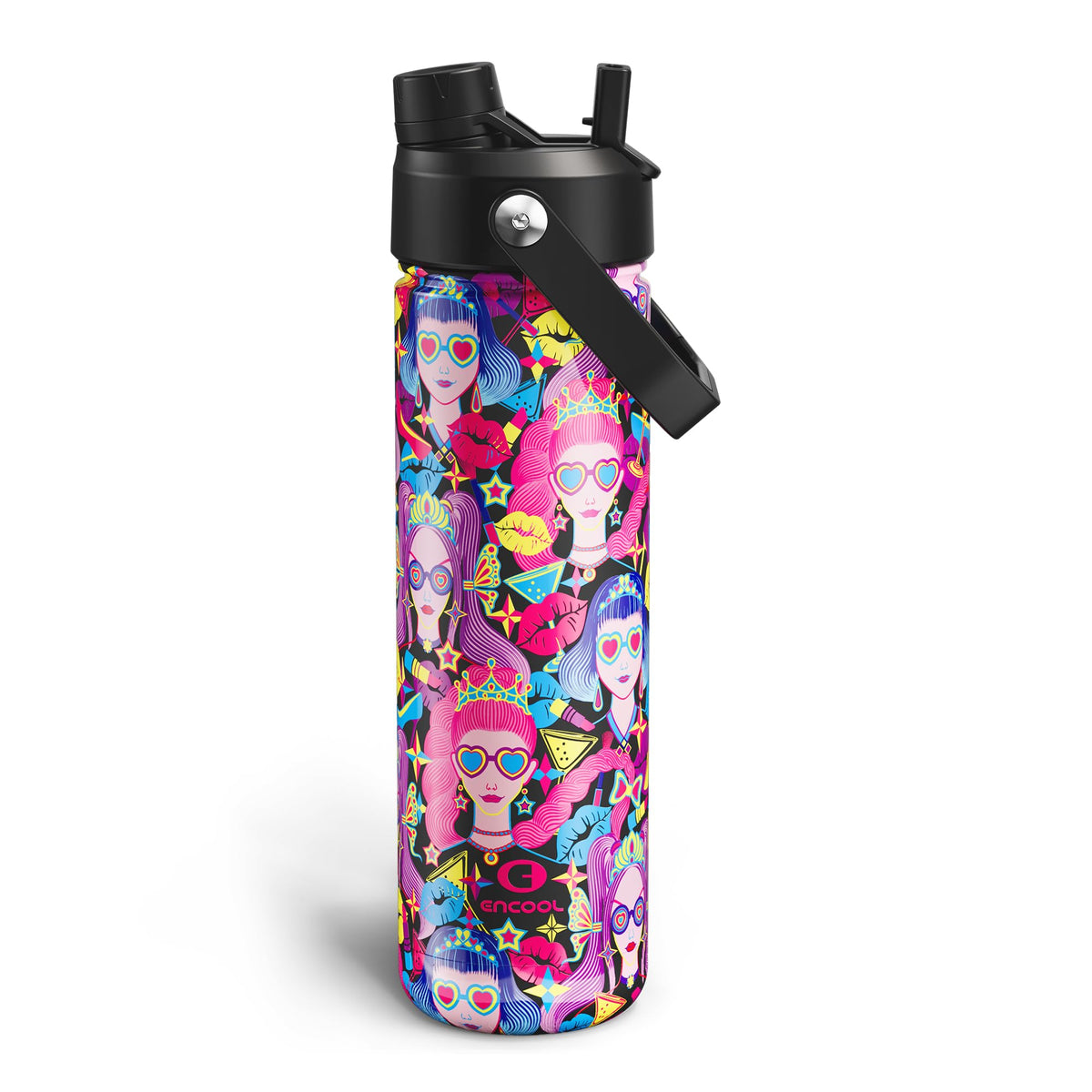 ENCOOL Insulated Water Bottle with Straw Stainless Steel Water Bottle, Leak-Proof, BPA-Free, Double Wall Vacuum Keeps Cold for 24 Hours for Sports, Travel, School (26 oz, Black Night)