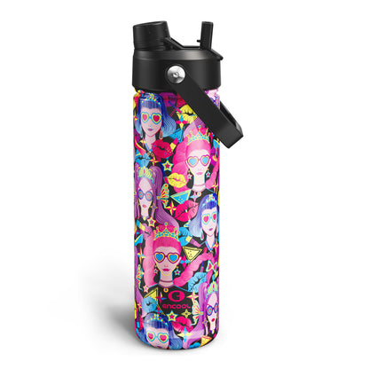 ENCOOL Insulated Water Bottle with Straw Stainless Steel Water Bottle, Leak-Proof, BPA-Free, Double Wall Vacuum Keeps Cold for 24 Hours for Sports, Travel, School (26 oz, Black Night)