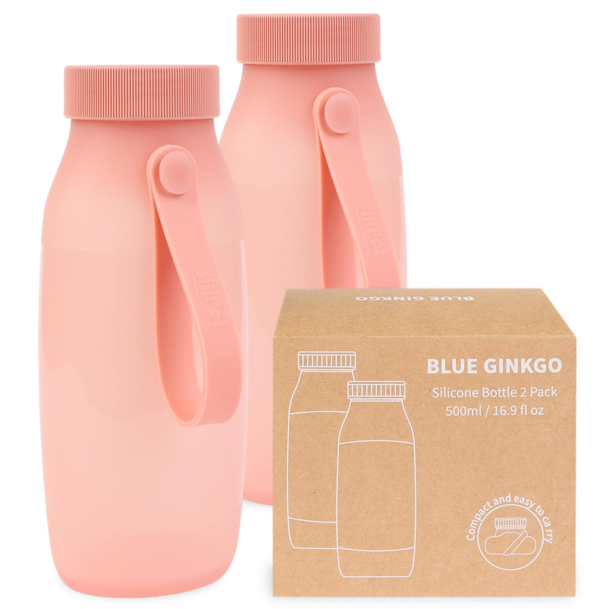 BLUE GINKGO Collapsible Water Bottle – Lightweight, Foldable Silicone Bottle for Travel, Hiking, and Camping (16.9oz, Made in Korea, Sand Beige)