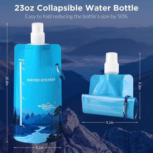 Membrane Solutions Collapsible Water Bottle 23oz with Carabiner