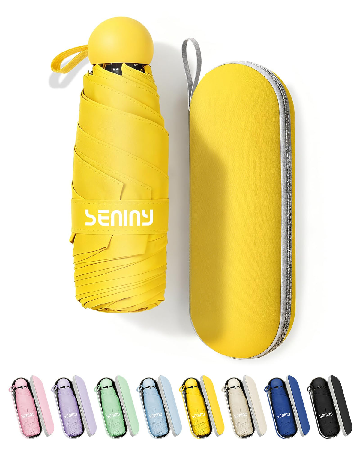Seniny Mini Travel Umbrella with Case, Compact Pocket Size UV Sun & Rain