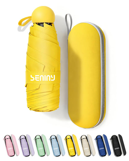 Seniny Mini Travel Umbrella with Case, Compact Pocket Size UV Sun & Rain