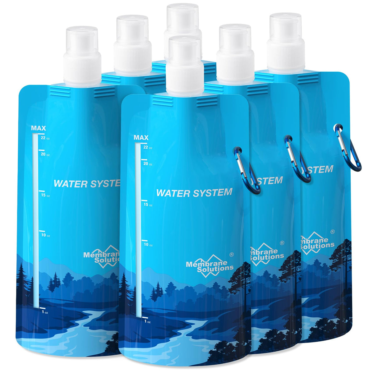 Membrane Solutions Collapsible Water Bottle 23oz with Carabiner