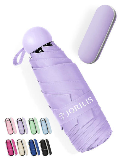 Jorilis Mini Compact Travel Umbrella with Case, Pocket Size UV Sun & Rain