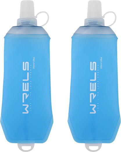 WRELS 200ml/350ml/500ml Collapsible Soft Flask,BPA Free Folding Soft Water Bottle with Hanging Ring,Lightweight TPU Hydration Flask for Running Marathon Cycling Hiking(350ml-2 Packs)