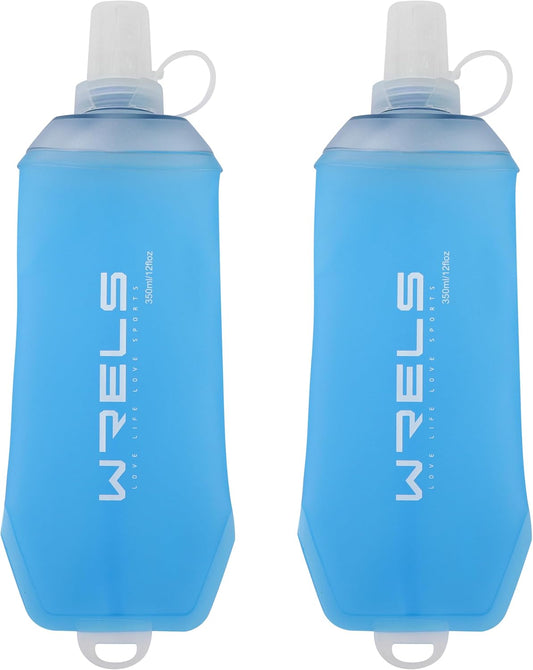 WRELS 200ml/350ml/500ml Collapsible Soft Flask,BPA Free Folding Soft Water Bottle with Hanging Ring,Lightweight TPU Hydration Flask for Running Marathon Cycling Hiking(350ml-2 Packs)