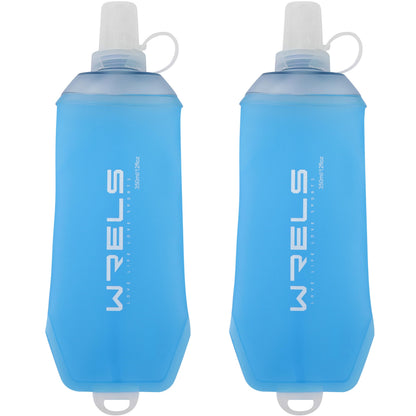 WRELS 200ml/350ml/500ml Collapsible Soft Flask,BPA Free Folding Soft Water Bottle with Hanging Ring,Lightweight TPU Hydration Flask for Running Marathon Cycling Hiking(350ml-2 Packs)