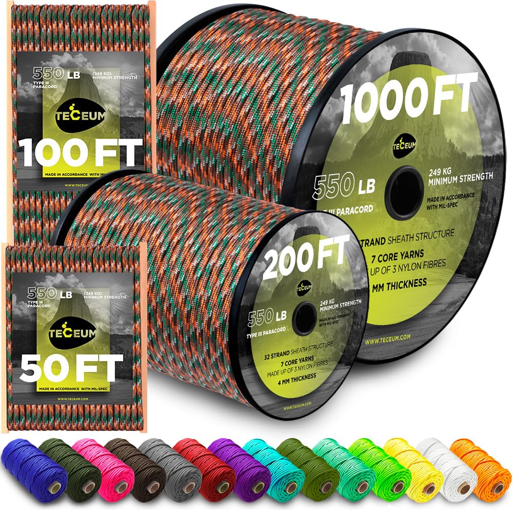 Paracord Rope 550 lb 4mm – Parachute Cord – Utility Camping Rope