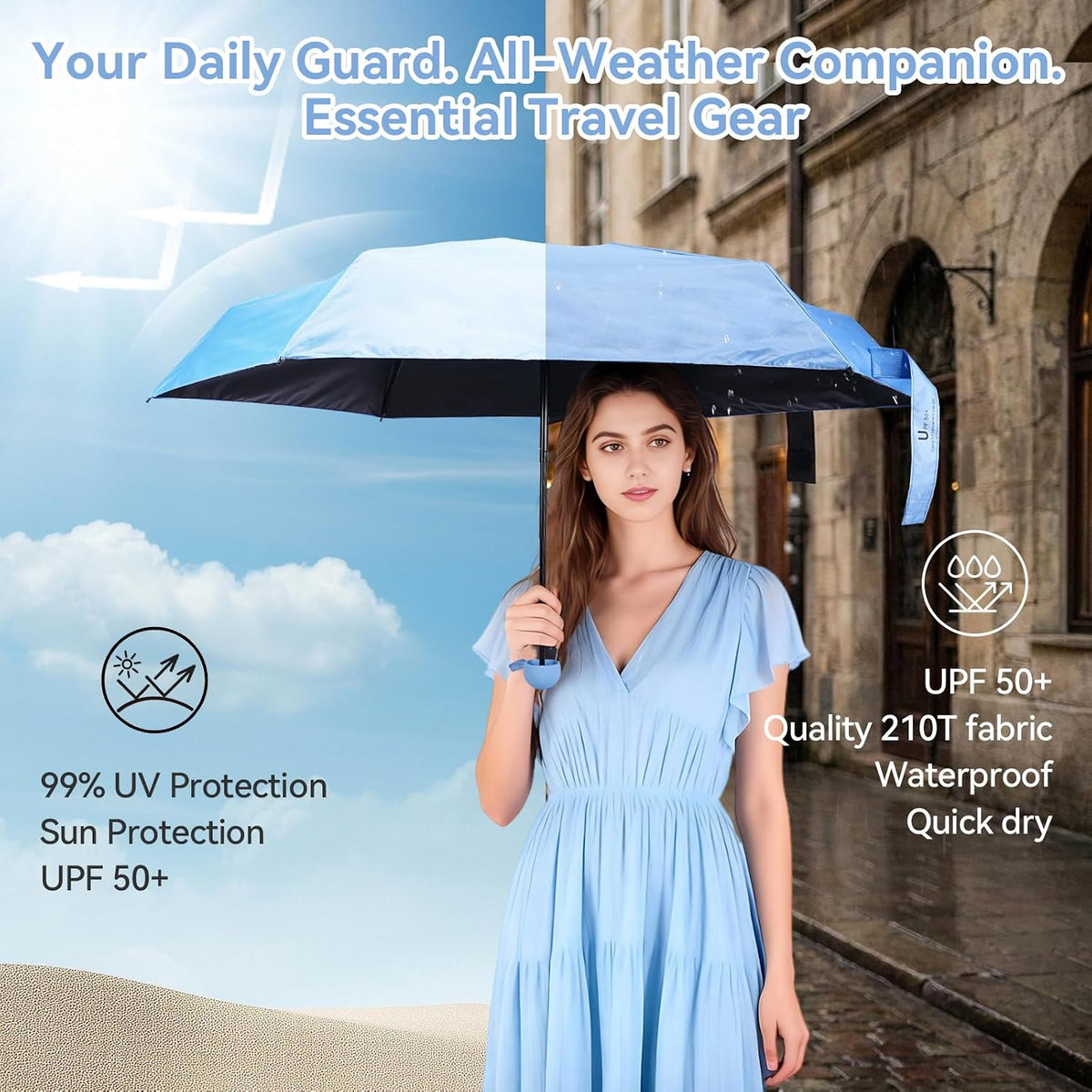 Mini Umbrella for Travel, Compact Folding Umbrella with Case