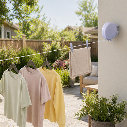 Retractable Clothesline 49FT, Heavy Duty Wall Mounted Laundry Line for Indoor Outdoor Drying, Portable PVC Clothes Line with Lock Button for Bathroom, Balcony, Patio, Camping & Travel