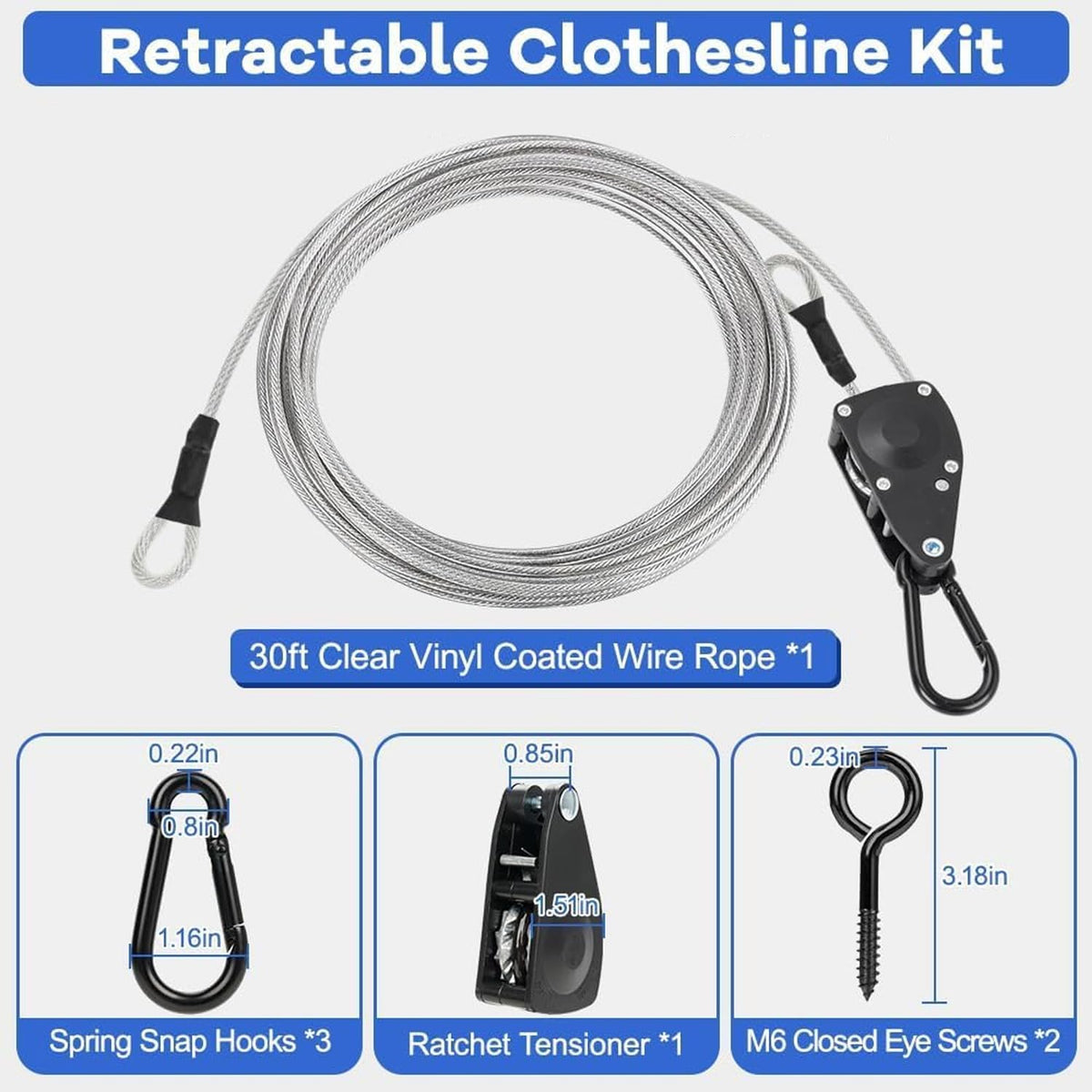 TooTaci Outdoor Clothesline Kit with Self-Locking Pulley, 30FT 3/16" Cable