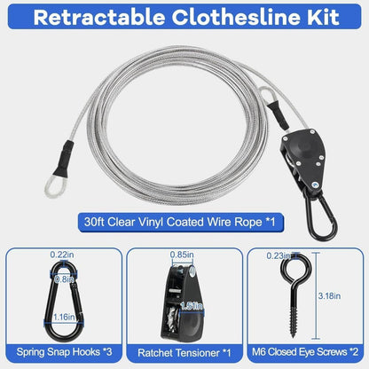 TooTaci Outdoor Clothesline Kit with Self-Locking Pulley, 30FT 3/16" Cable