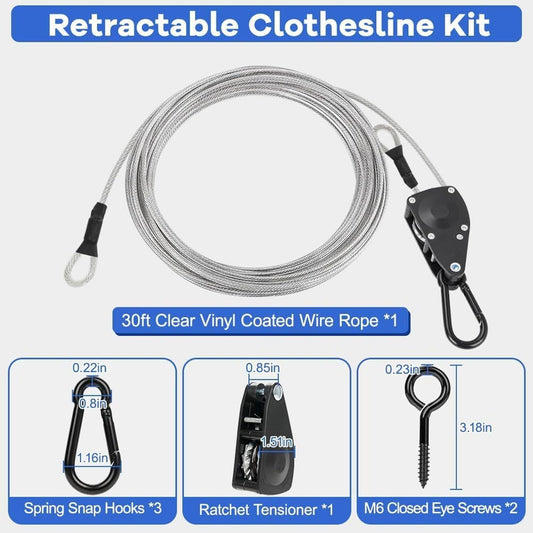 TooTaci Outdoor Clothesline Kit with Self-Locking Pulley, 30FT 3/16" Cable