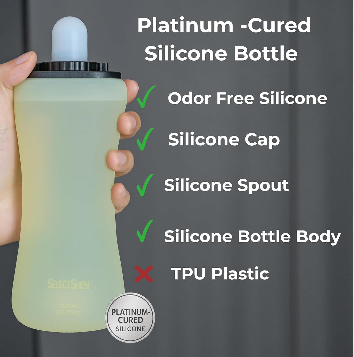 Handheld Running Water Bottle, Collapsible Silicone Foldable 350mL