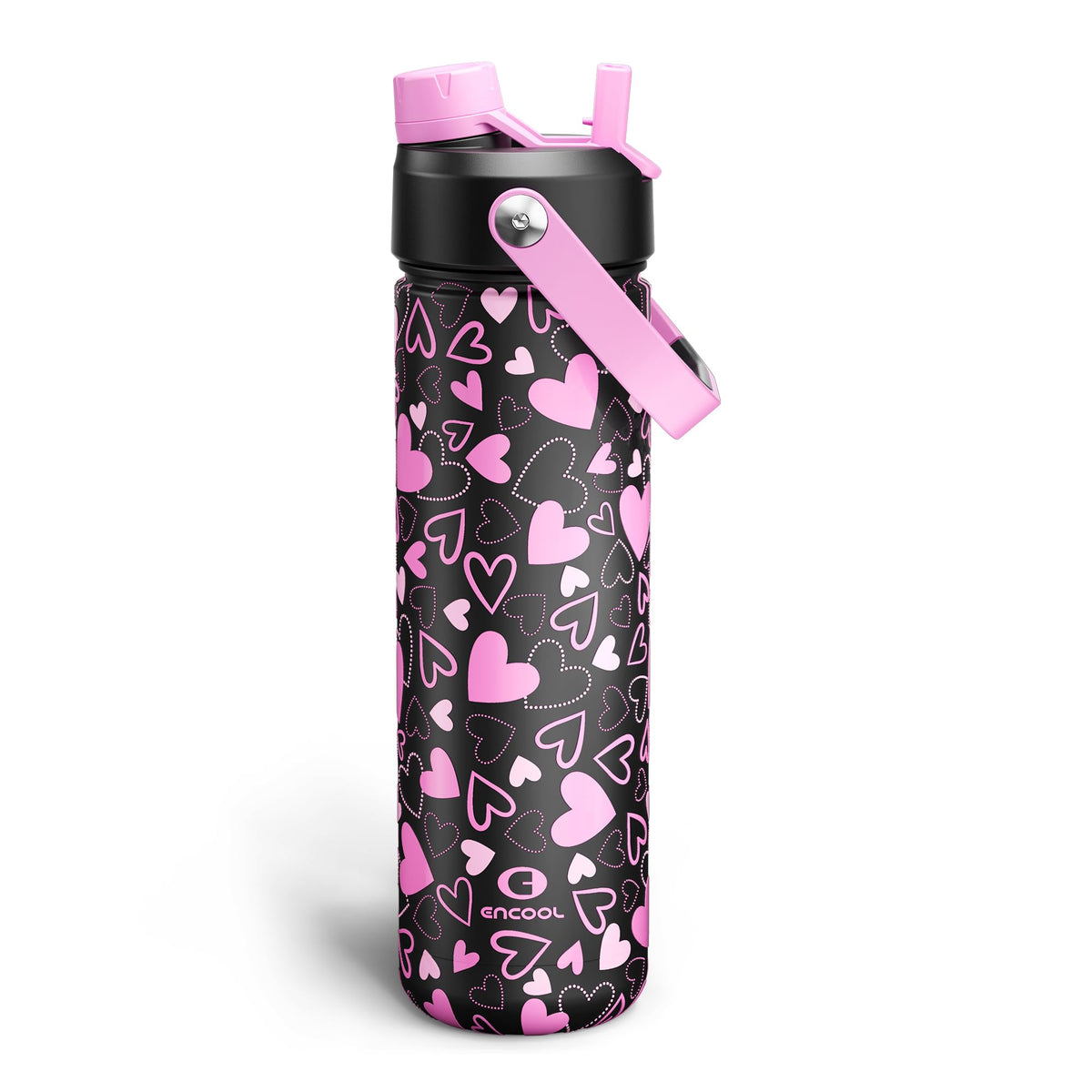 ENCOOL Insulated Water Bottle with Straw Stainless Steel Water Bottle, Leak-Proof, BPA-Free, Double Wall Vacuum Keeps Cold for 24 Hours for Sports, Travel, School (26 oz, Black Night)
