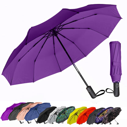 SIEPASA Compact Travel Umbrella - Windproof Auto Open/Close, Small Folding Umbrella for Rain - Lightweight & Durable with Fiberglass Frame, Waterproof Canopy - Fits Backpack, Purse, Suitcase. (Black)
