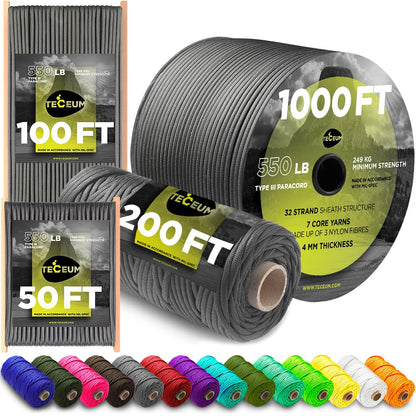 Paracord Rope 550 lb 4mm – Parachute Cord – Utility Camping Rope