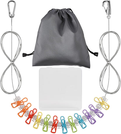 Travel Clothesline Length 9.8Ft with 12 Clothespins, Wire Rope Adjustable Length, Indoor Clothesline, Outdoor Camping Accessories