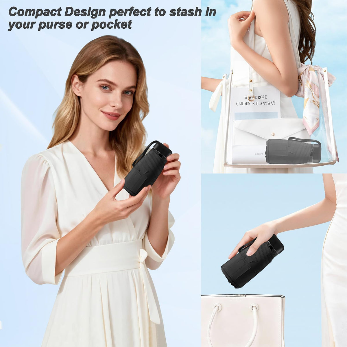 Mini Travel Umbrella, Ultra Waterproof Flat Compact Small for Pocket Purse