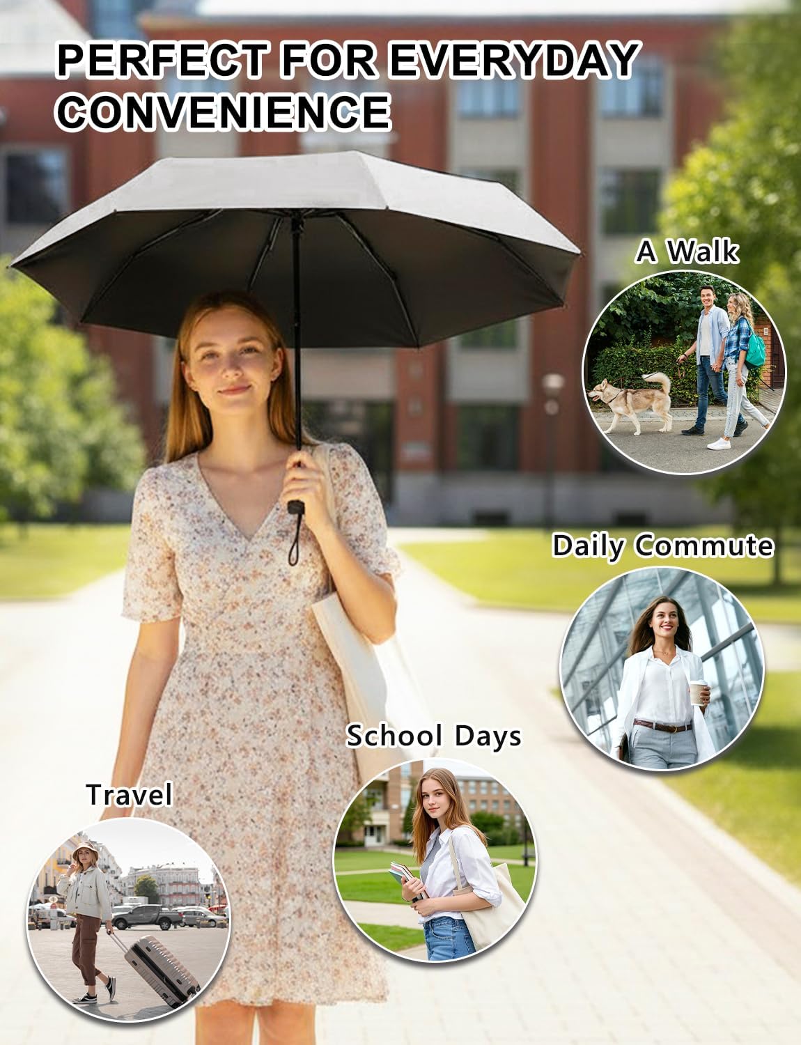 Mini Travel Umbrella Compact Small Size, UV Protection for Sun & Rain, Lightweight Folding, Wind Resistant, Small Backpack Purse Size for Women Kids