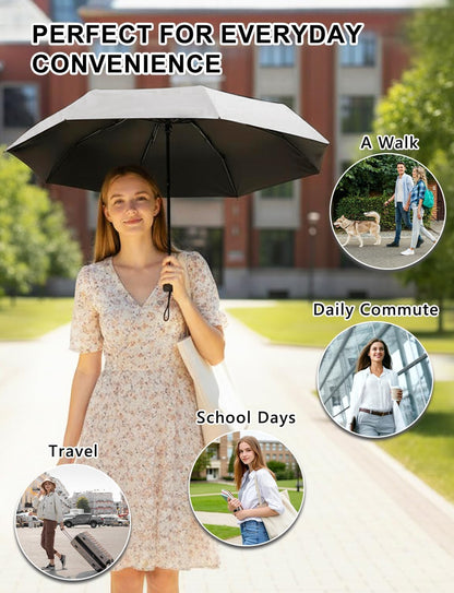 Mini Travel Umbrella Compact Small Size, UV Protection for Sun & Rain, Lightweight Folding, Wind Resistant, Small Backpack Purse Size for Women Kids