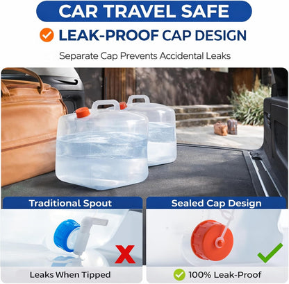 BPA Free Collapsible Water Container Jug with Spigot, 2-Pack 5.3 Gallon