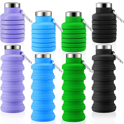 Lallisa 4 Pcs Collapsible Water Bottles 17 oz Reusable Silicone Foldable Travel Water Bottle Portable Leak Proof Sports Water Bottles for Gym Camping Hiking (Blue, Purple, Gray, Green)