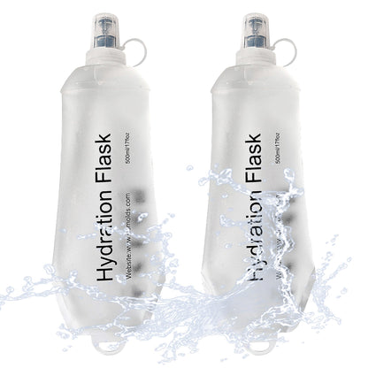 J.CARP 2Pcs 250ml Soft Flask Running Water Bottles, TPU Foldable Running Hydration Flask for Hydration Pack Cycling Hiking Climbing Outdoors Motorbike White