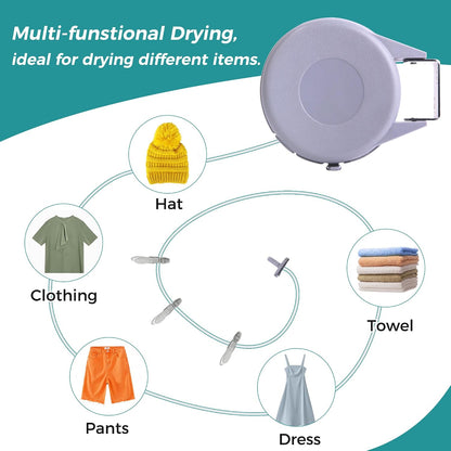 Retractable Clothesline 49FT, Heavy Duty Wall Mounted Laundry Line for Indoor Outdoor Drying, Portable PVC Clothes Line with Lock Button for Bathroom, Balcony, Patio, Camping & Travel