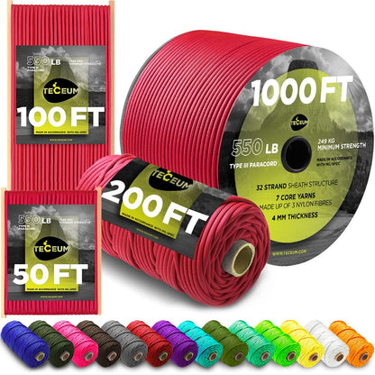 Paracord Rope 550 lb 4mm – Parachute Cord – Utility Camping Rope