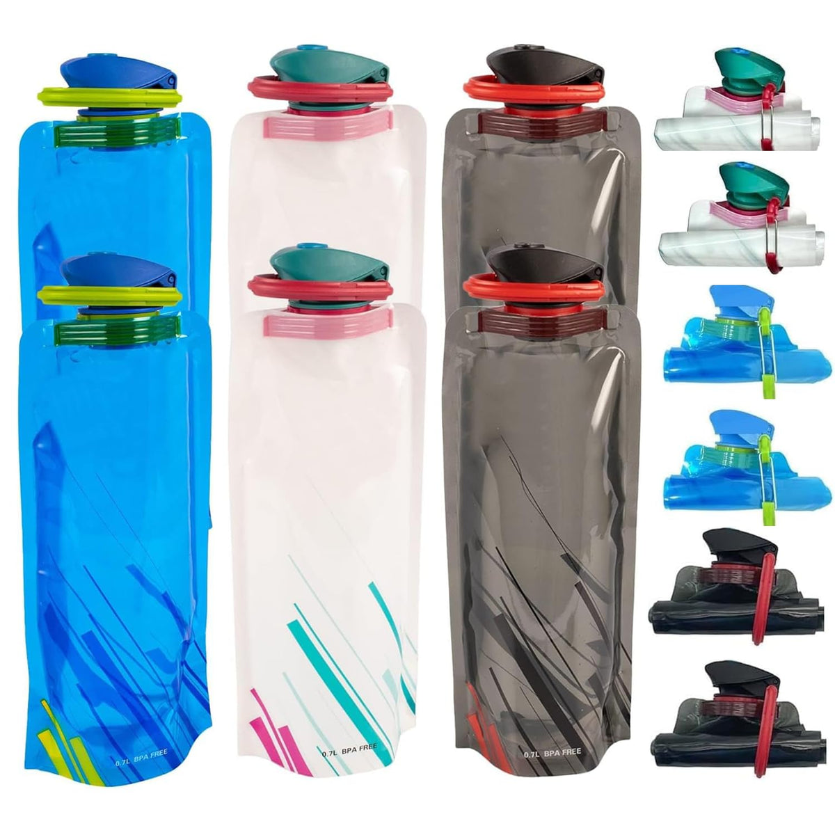4 Pack Collapsible Water Bottles for Travel – 22oz Foldable Water Bottle with Carabiner,Leakproof BPA-Free Water Jup, Portable Reusable Water Bottle for Hiking,Sports,Camping,Biking