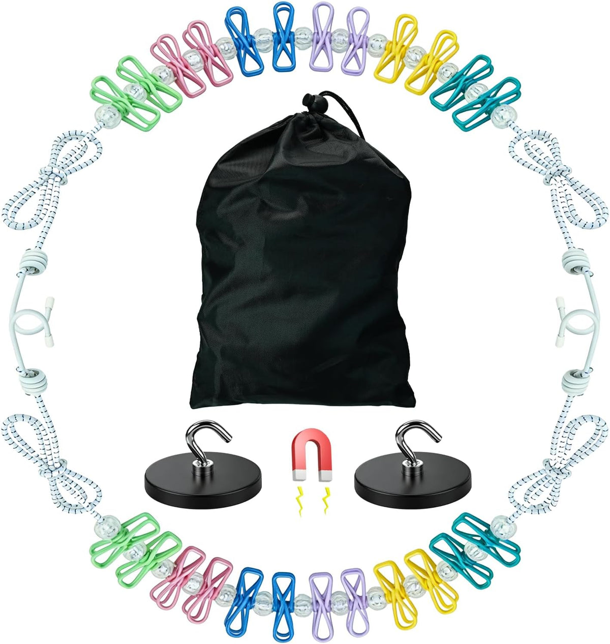 2 Pack Magnetic Retractable Clothes Line for Cabin - Approved 2026 Cruise Essentials Clothes Drying Rack Travel Clothesline with Clothespins - Strong Magnets Hooks RV and Camping